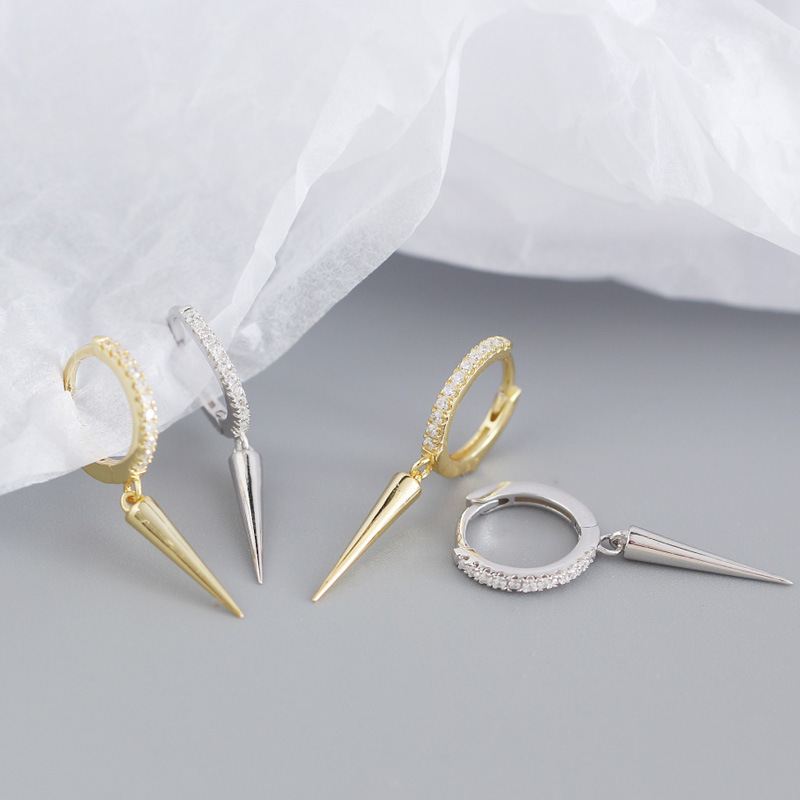 Lovcia Gold Plated CZ Rivet Hoop Earrings 26mm 8.5mm-Earrings-Silver-Silver