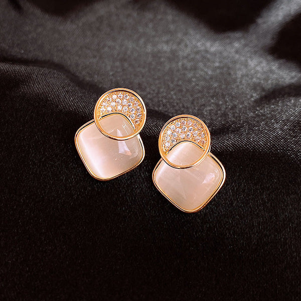 Lovcia Gold-Plated Geometric Crystal Stud Earrings for Women with Sterling Silver Needle-Earrings-Gold 3689-Gold 3689