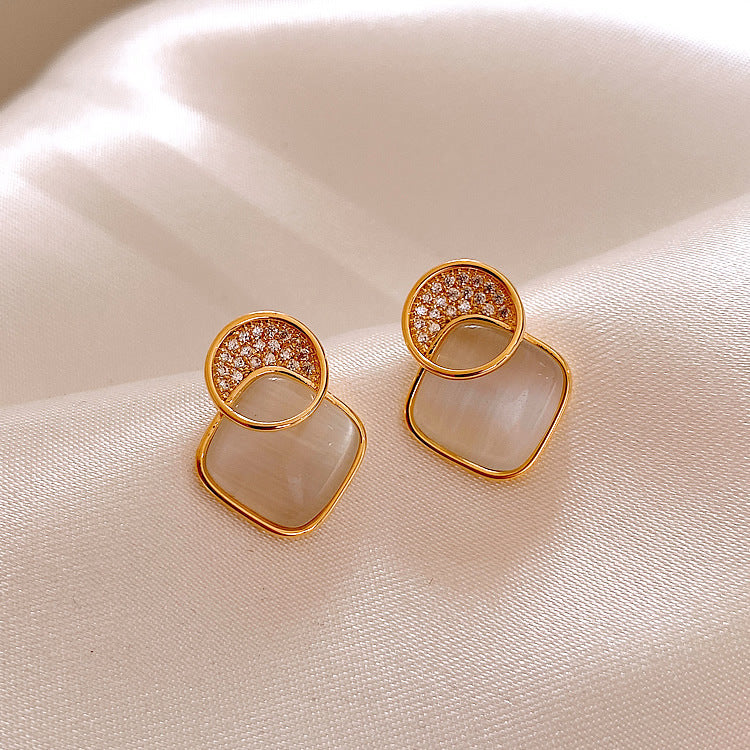 Lovcia Gold-Plated Geometric Crystal Stud Earrings for Women with Sterling Silver Needle-Earrings-Gold 3689-Gold 3689