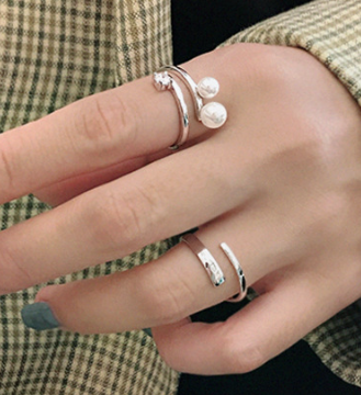 Lovcia Gold Plated Geometry Lines Ring 925 Adjustable-Rings-Rhodium-Rhodium