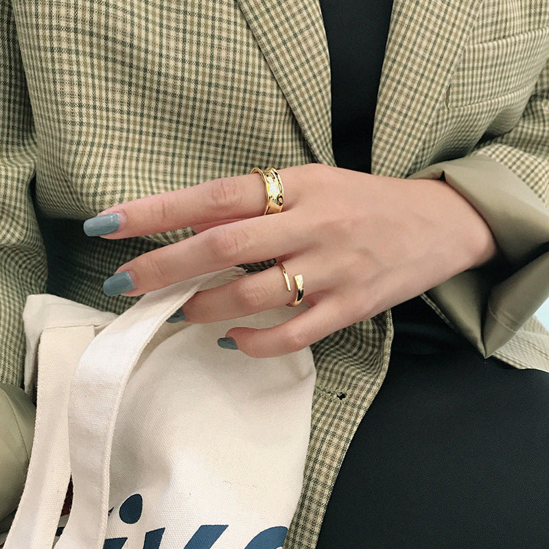Lovcia Gold Plated Geometry Lines Ring 925 Adjustable-Rings-Yellow Gold-Yellow Gold