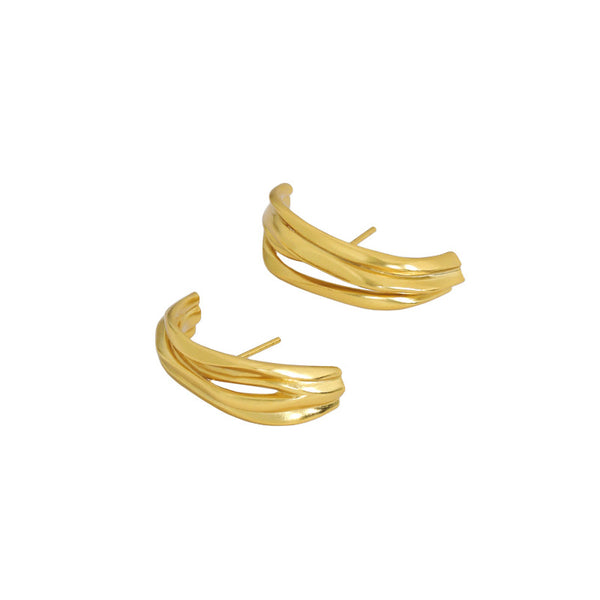 Lovcia Gold Plated Geometry Triple Lines C Shape Earrings-Earrings-Yellow Gold-Yellow Gold