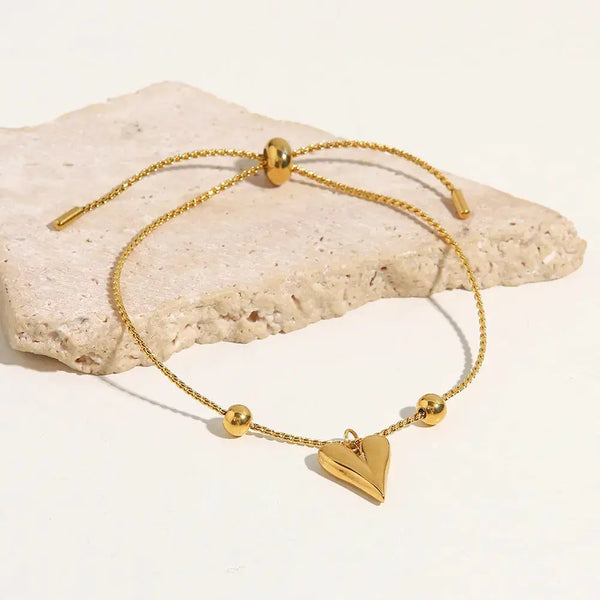 Lovcia Gold Plated Heart Charm Slider Adjustable Bracelet for Women - Trendy Jewellery Gift for Women-Bracelets-Gold-Gold
