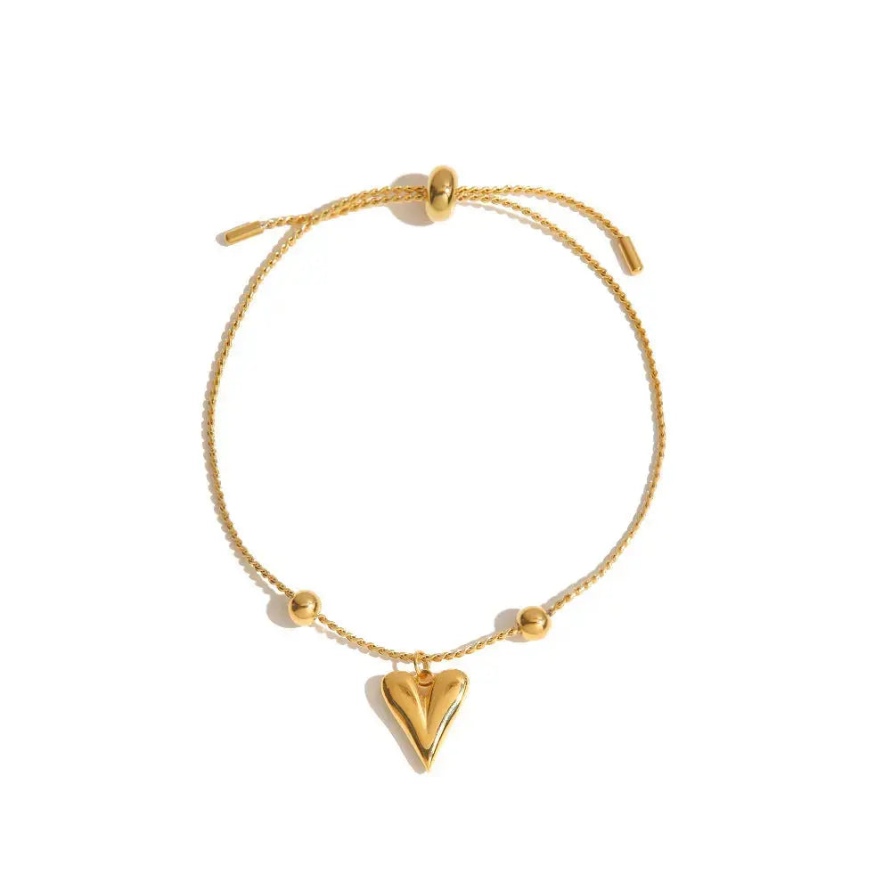 Lovcia Gold Plated Heart Charm Slider Adjustable Bracelet for Women - Trendy Jewellery Gift for Women-Bracelets-Gold-Gold