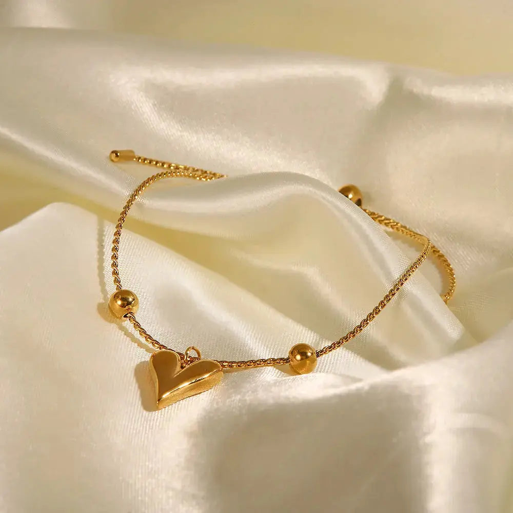 Lovcia Gold Plated Heart Charm Slider Adjustable Bracelet for Women - Trendy Jewellery Gift for Women-Bracelets-Gold-Gold