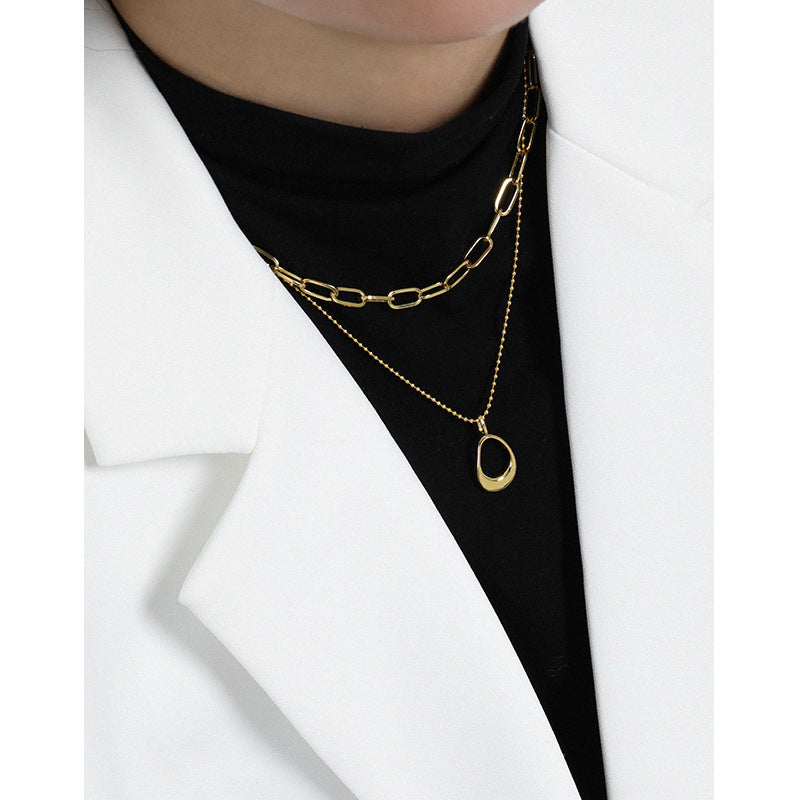 Lovcia Gold Plated Hollow Ellipse Necklace 410mm Adjustable-Necklaces-Yellow Gold-Yellow Gold