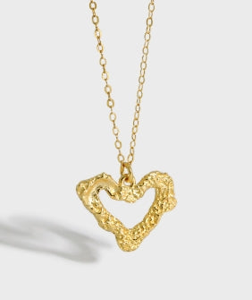 Lovcia Gold Plated Hollow Heart Necklace 925 Silver-Necklaces-Yellow Gold-Yellow Gold