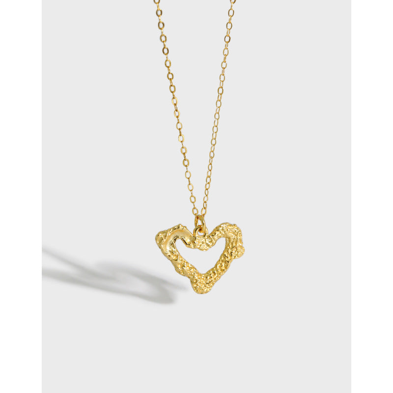 Lovcia Gold Plated Hollow Heart Necklace 925 Silver-Necklaces-Yellow Gold-Yellow Gold
