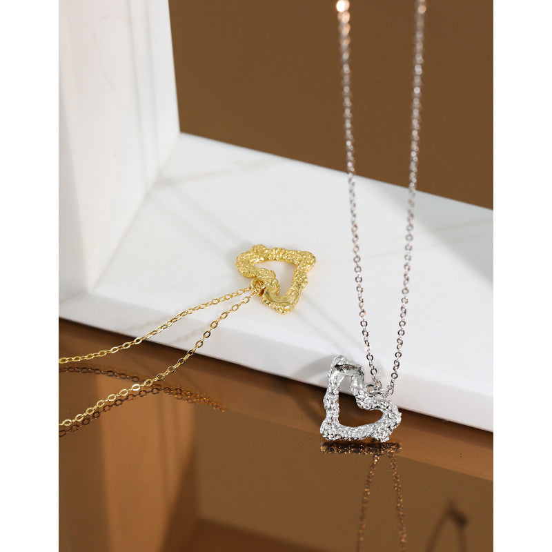 Lovcia Gold Plated Hollow Heart Necklace 925 Silver-Necklaces-Yellow Gold-Yellow Gold
