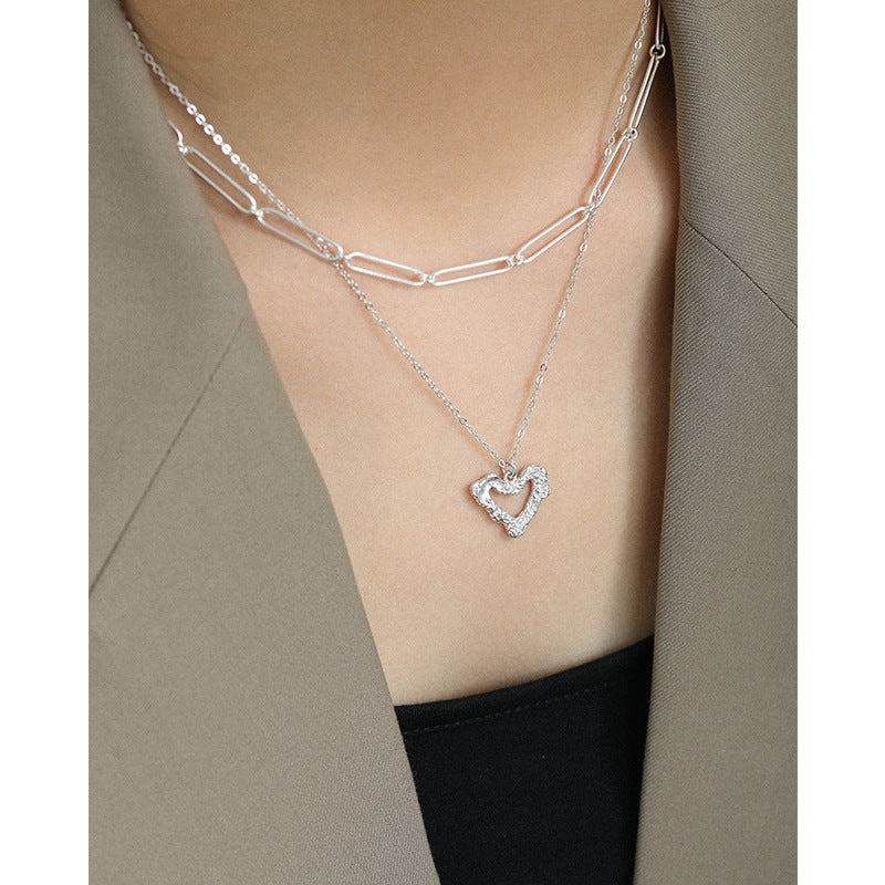 Lovcia Gold Plated Hollow Heart Necklace 925 Silver-Necklaces-Yellow Gold-Yellow Gold