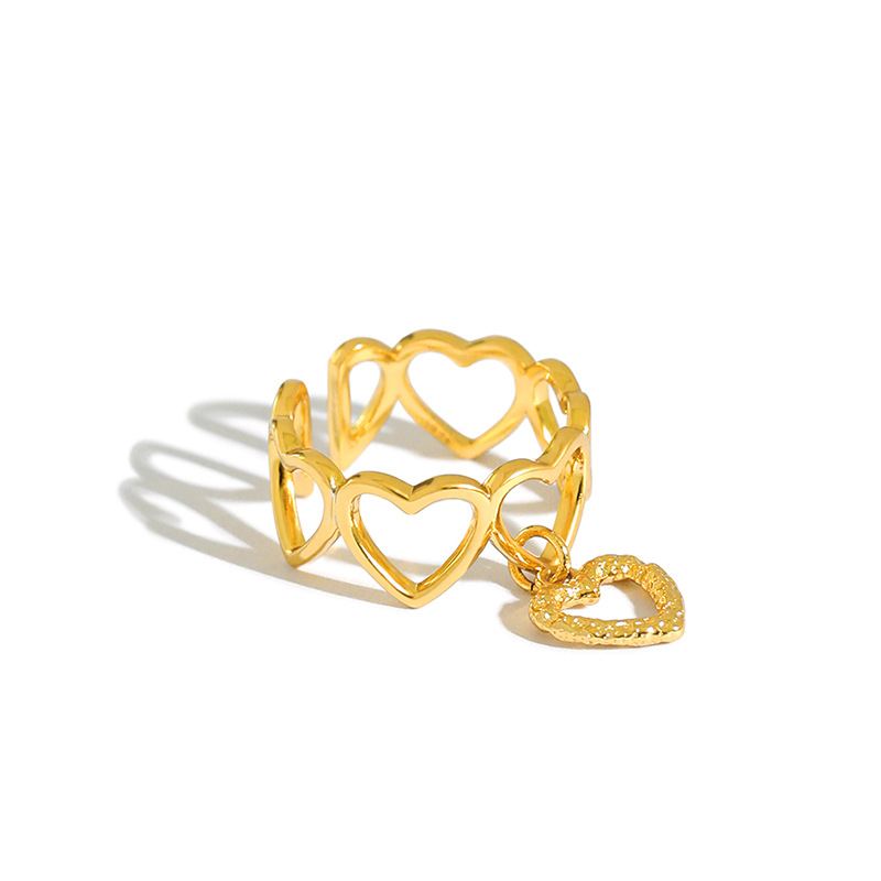 Lovcia Gold Plated Hollow Hearts Adjustable Open Size Ring-Rings-Yellow Gold-Yellow Gold