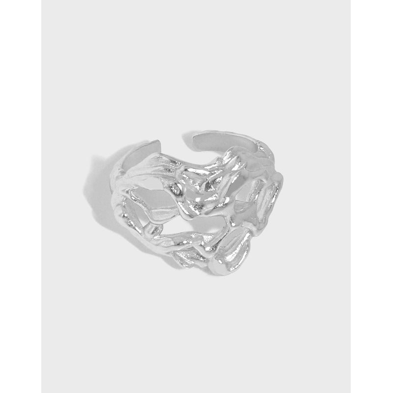 Lovcia Gold Plated Hollow Hearts Adjustable Ring 925 Silver-Rings-Yellow Gold-