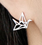 Lovcia Gold Plated Hollow Paper Crane Stud Earrings 11.5mm-Earrings-Rhodium-Rhodium