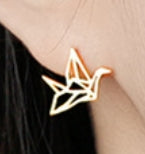 Lovcia Gold Plated Hollow Paper Crane Stud Earrings 11.5mm-Earrings-Yellow Gold-Yellow Gold