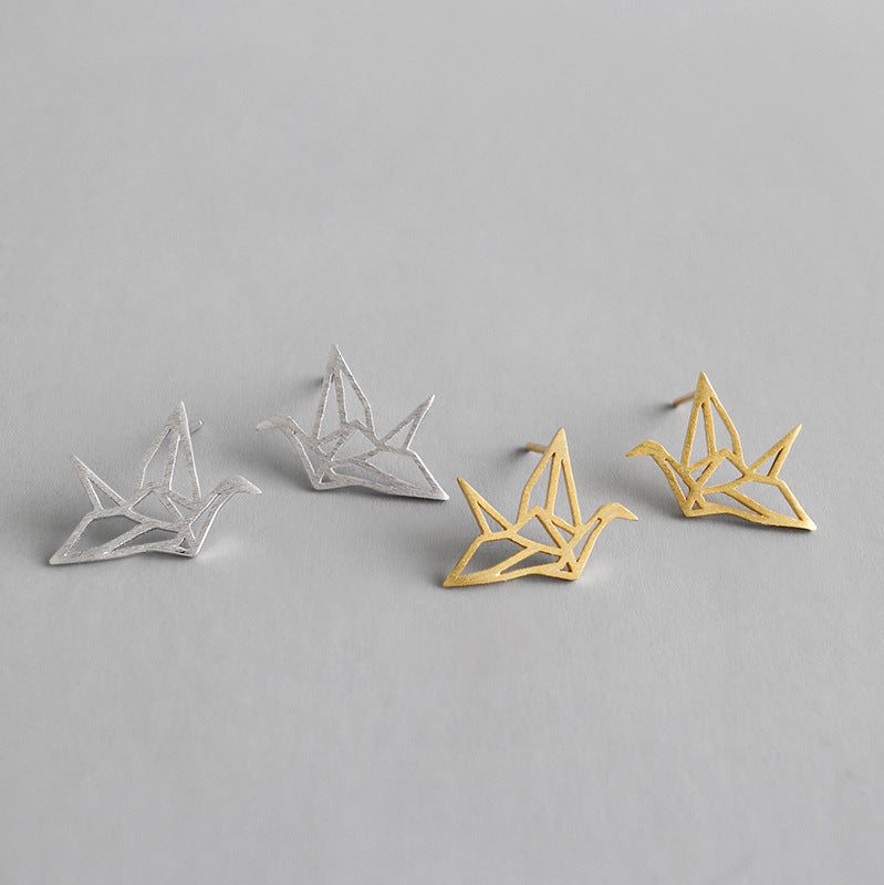 Lovcia Gold Plated Hollow Paper Crane Stud Earrings 11.5mm-Earrings-Yellow Gold-Yellow Gold