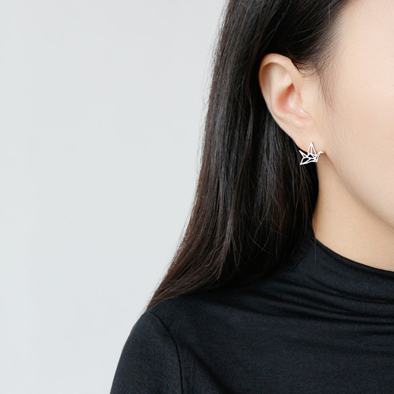 Lovcia Gold Plated Hollow Paper Crane Stud Earrings 11.5mm-Earrings-Yellow Gold-Yellow Gold