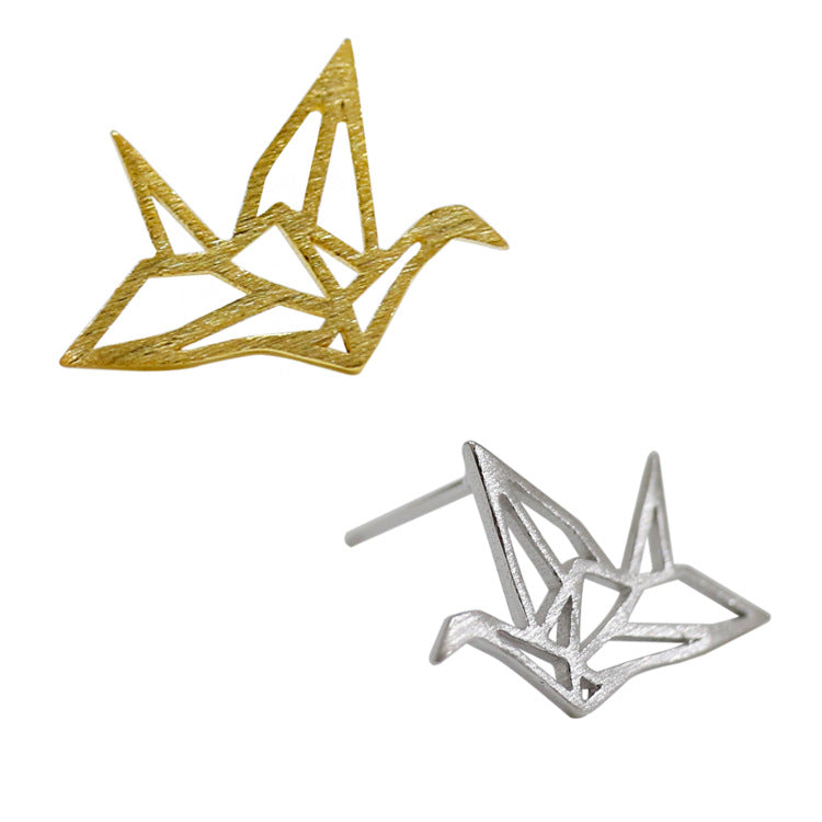 Lovcia Gold Plated Hollow Paper Crane Stud Earrings 11.5mm-Earrings-Yellow Gold-Yellow Gold