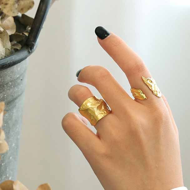Lovcia Gold Plated Irregular 925 Sterling Ring Adjustable-Rings-Yellow Gold-