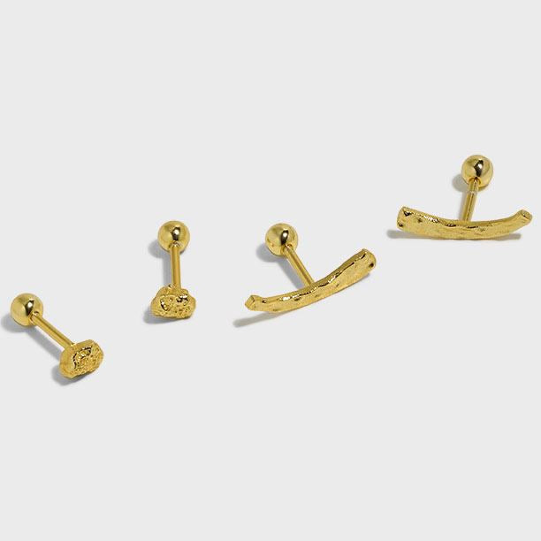 Lovcia Gold Plated Irregular Beads Arc 925 Stud Earrings-Earrings-Arc & Yellow Gold-Arc & Yellow Gold