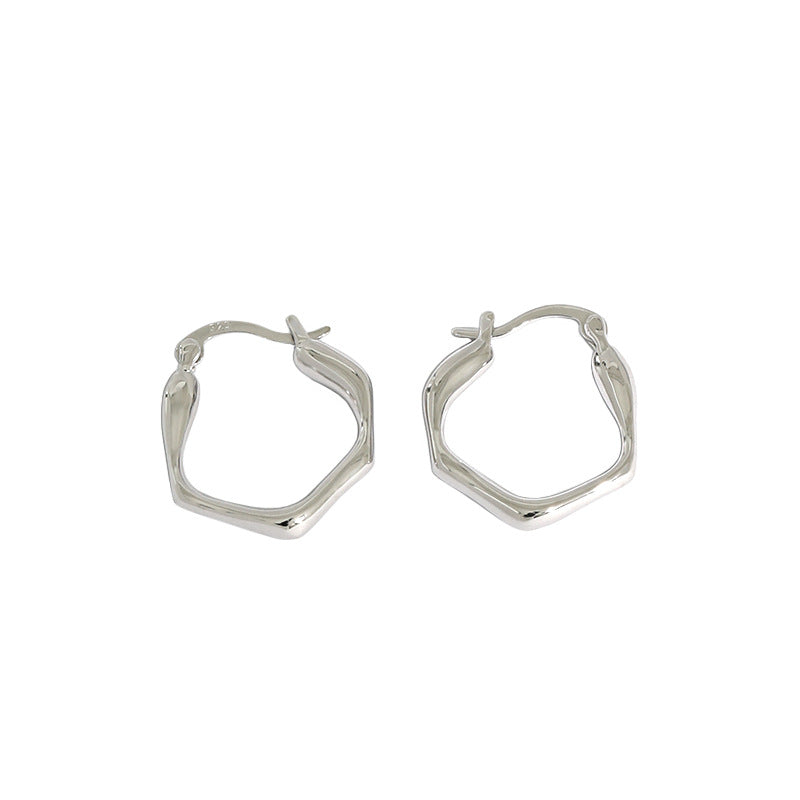 Lovcia Gold Plated Irregular Geometry Hoop Earrings 17x19mm-Earrings-Silver-Silver
