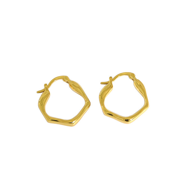 Lovcia Gold Plated Irregular Geometry Hoop Earrings 17x19mm-Earrings-Yellow Gold-Yellow Gold