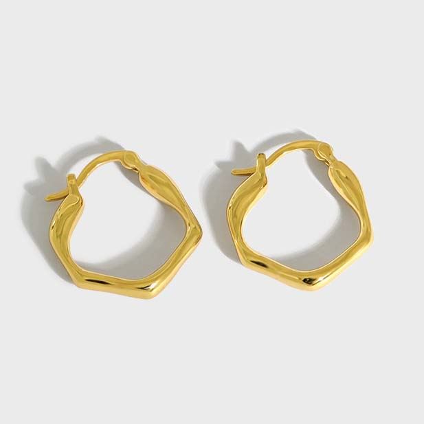 Lovcia Gold Plated Irregular Geometry Hoop Earrings 17x19mm-Earrings-Yellow Gold-Yellow Gold