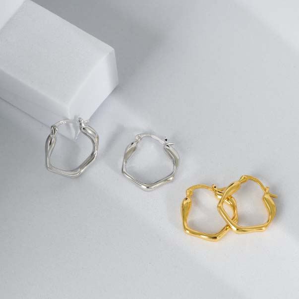 Lovcia Gold Plated Irregular Geometry Hoop Earrings 17x19mm-Earrings-Yellow Gold-Yellow Gold