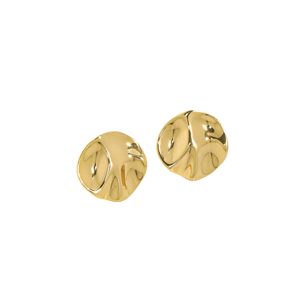 Lovcia Gold Plated Irregular Round 12.3mm Stud Earrings-Earrings-Yellow Gold-Yellow Gold