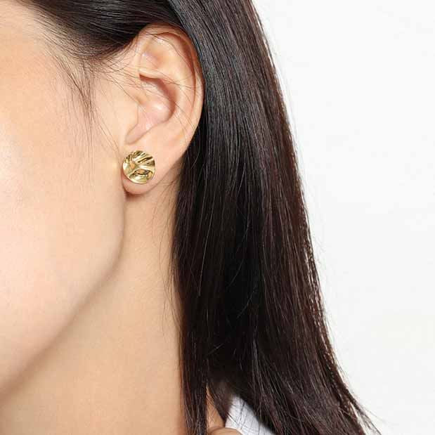 Lovcia Gold Plated Irregular Round 12.3mm Stud Earrings-Earrings-Yellow Gold-Yellow Gold