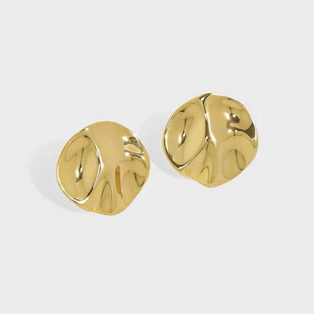 Lovcia Gold Plated Irregular Round 12.3mm Stud Earrings-Earrings-Yellow Gold-Yellow Gold