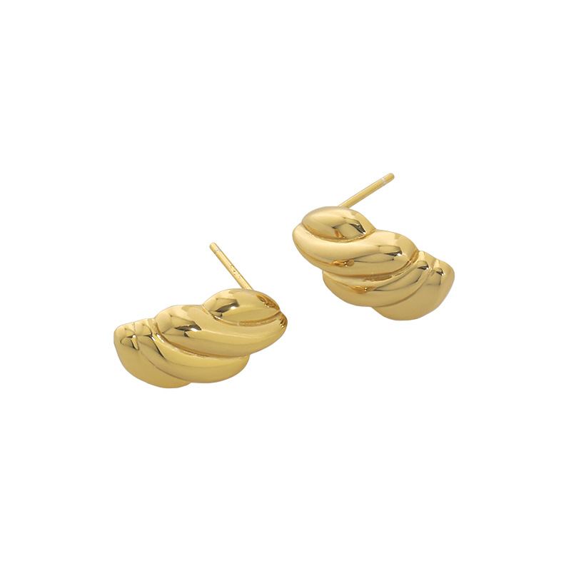 Lovcia Gold Plated Irregular Twisted Stud Earrings 9x16mm-Earrings-Yellow Gold-Yellow Gold