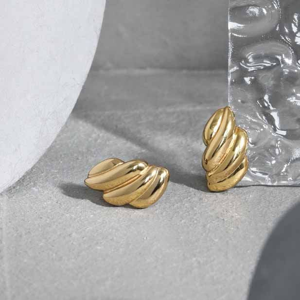 Lovcia Gold Plated Irregular Twisted Stud Earrings 9x16mm-Earrings-Yellow Gold-Yellow Gold
