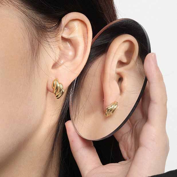 Lovcia Gold Plated Irregular Twisted Stud Earrings 9x16mm-Earrings-Yellow Gold-Yellow Gold