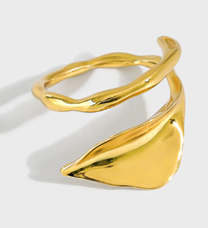 Lovcia Gold Plated Leaf 925 Sterling Silver Adjustable Ring-Rings-Yellow Gold-