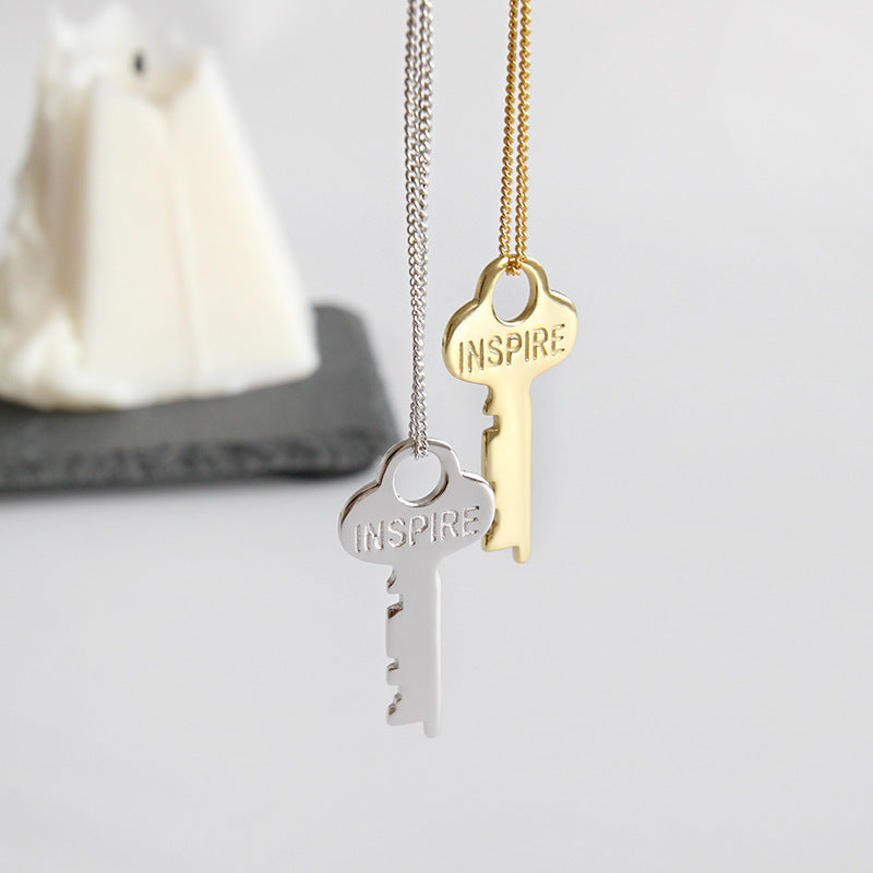 Lovcia Gold Plated Letter Key Necklace 28x14mm 450mm Chain-Necklaces-Yellow Gold-Yellow Gold