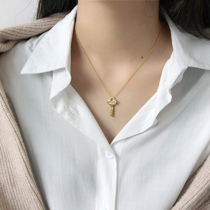 Lovcia Gold Plated Letter Key Necklace 28x14mm 450mm Chain-Necklaces-Yellow Gold-Yellow Gold