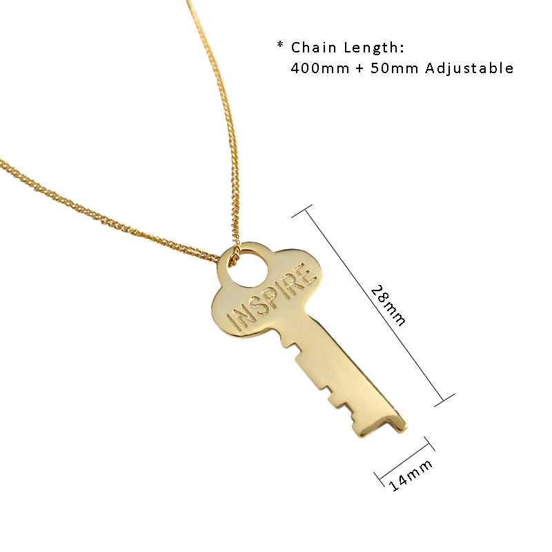 Lovcia Gold Plated Letter Key Necklace 28x14mm 450mm Chain-Necklaces-Yellow Gold-Yellow Gold