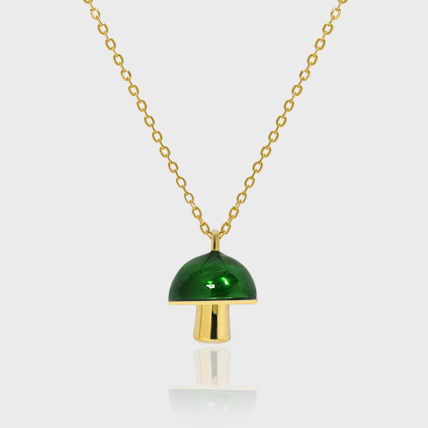 Lovcia Gold Plated Mushroom Pendant Necklace 410mm Chain-Necklaces-Yellow Gold & White Mushroom-Yellow Gold & White Mushroom