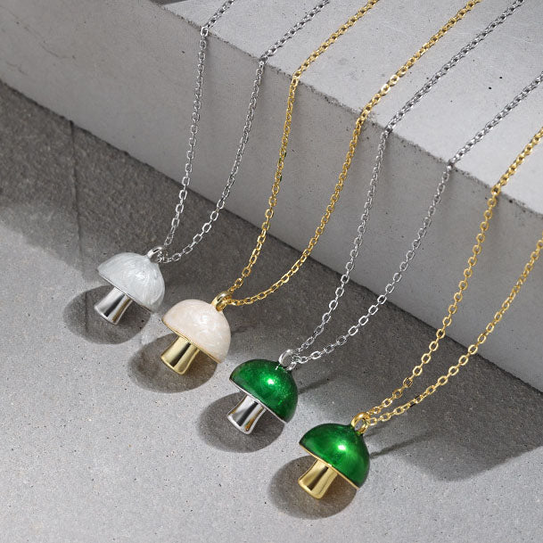 Lovcia Gold Plated Mushroom Pendant Necklace 410mm Chain-Necklaces-Yellow Gold & White Mushroom-Yellow Gold & White Mushroom