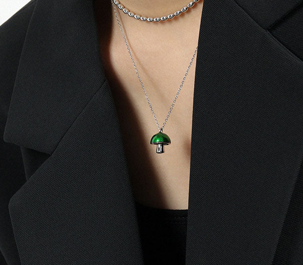 Lovcia Gold Plated Mushroom Pendant Necklace 410mm Chain-Necklaces-Yellow Gold & White Mushroom-Yellow Gold & White Mushroom