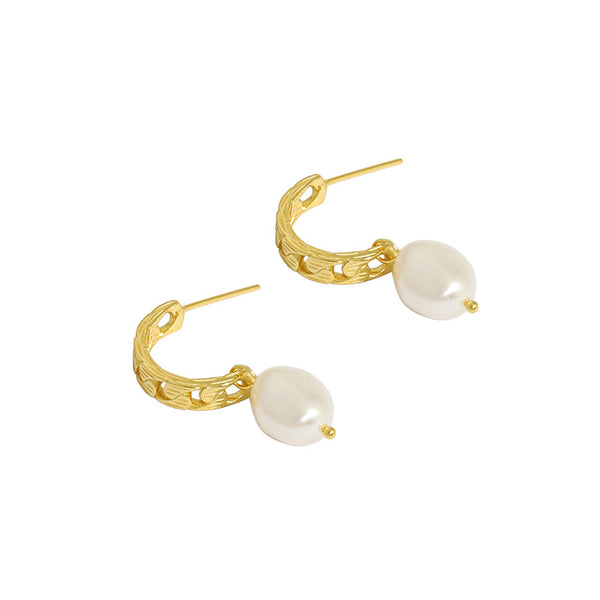 Lovcia Gold Plated Natural Pearl Hoop Earrings 9x11mm-Earrings-Yellow Gold-Yellow Gold