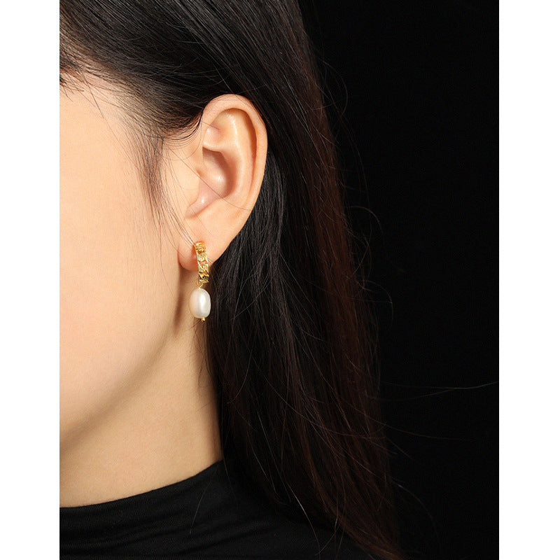 Lovcia Gold Plated Natural Pearl Hoop Earrings 9x11mm-Earrings-Yellow Gold-Yellow Gold