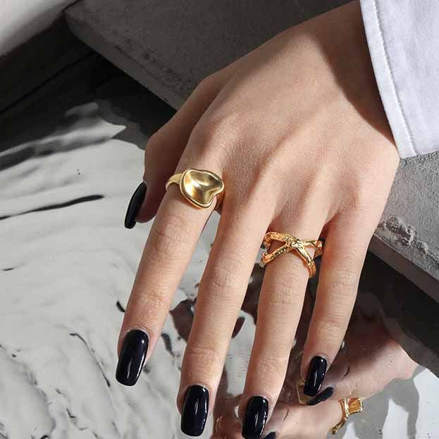 Lovcia Gold Plated Open Lip Adjustable Ring 925 Silver-Rings-Yellow Gold-Yellow Gold