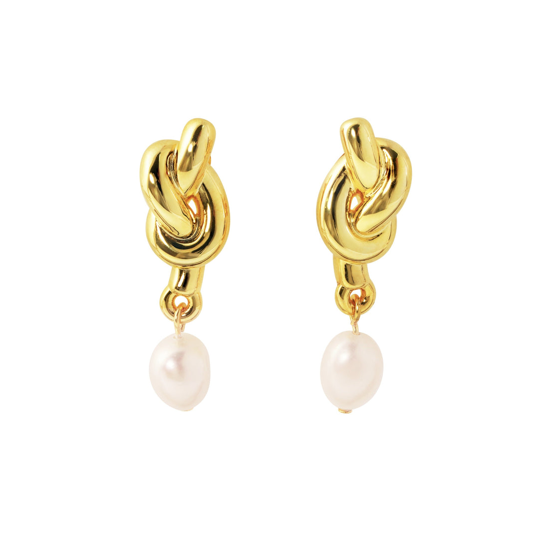 LOVCIA Elegant Masculine Natural Pearl Knot Sterling Silver Drop Earrings for Women (Pre-Sale)