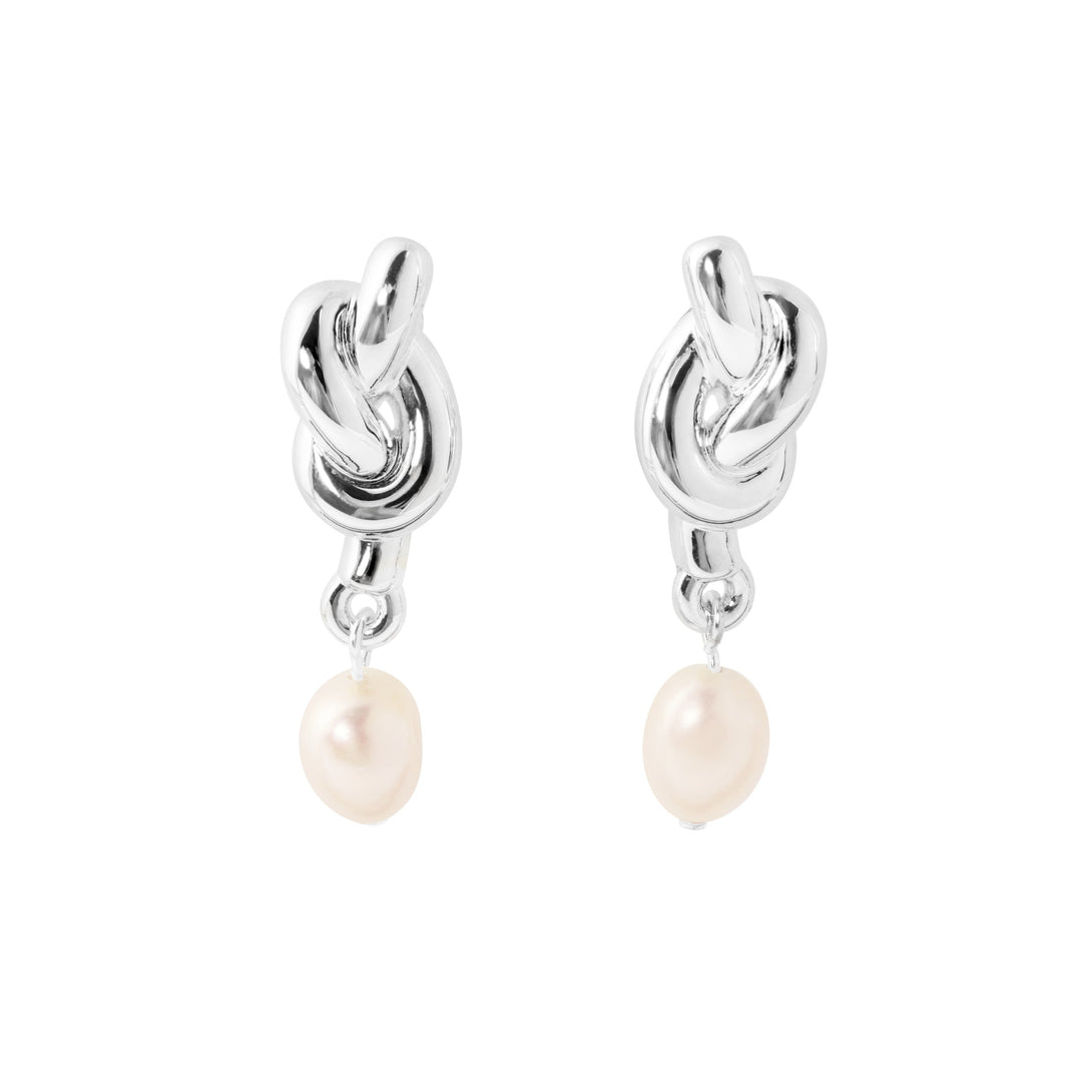 LOVCIA Elegant Masculine Natural Pearl Knot Sterling Silver Drop Earrings for Women (Pre-Sale)