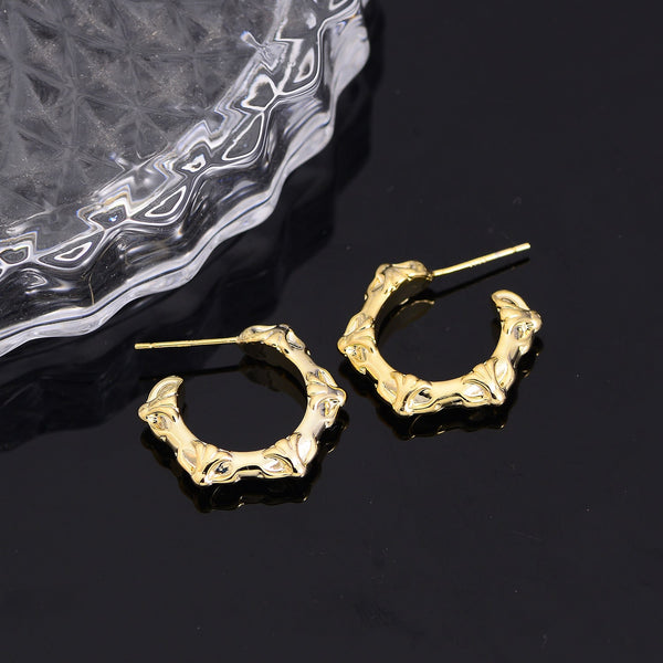 Lovcia Gold-Plated Sculptural Bamboo-Inspired Hoop Earrings for Women-Earrings-Gold-Gold