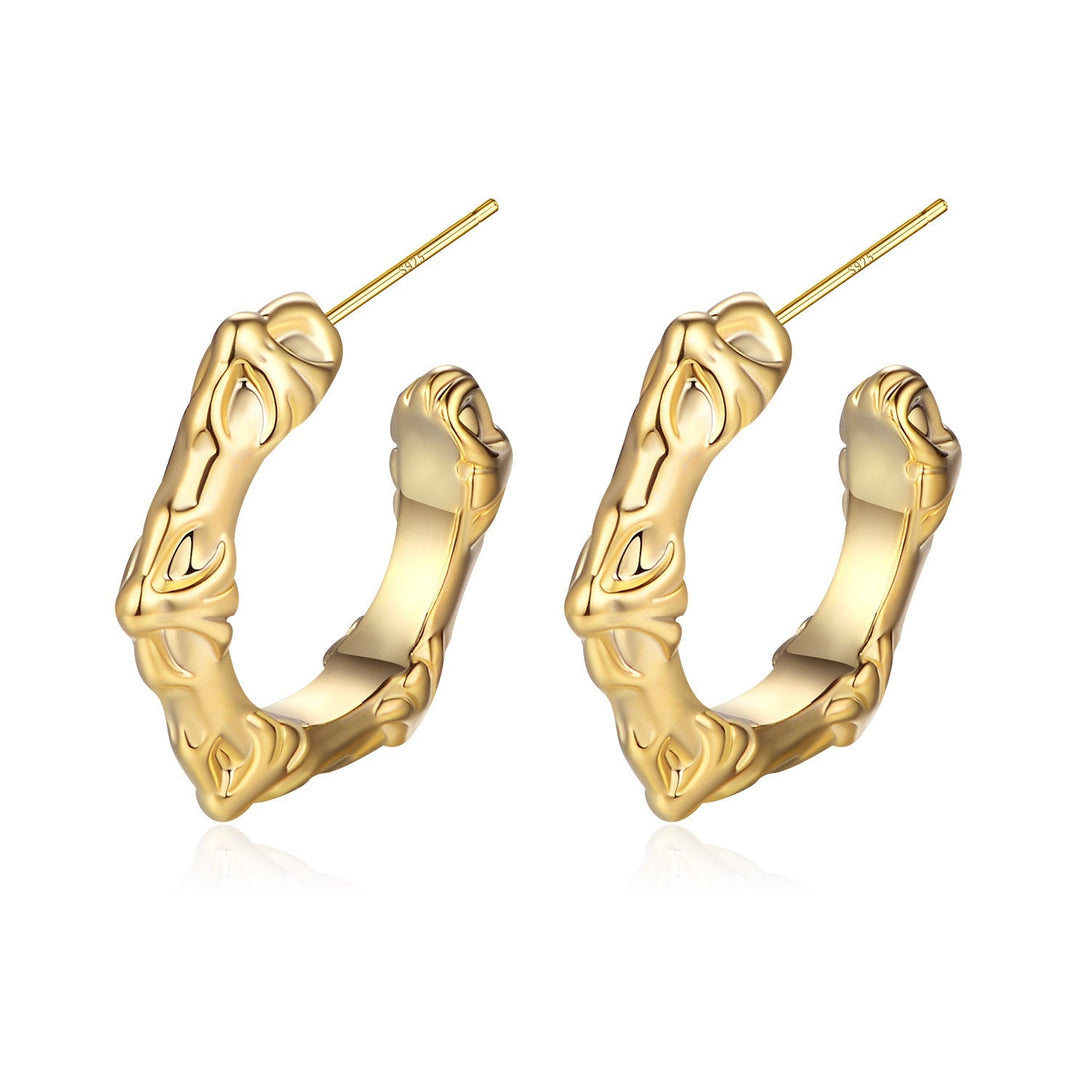 Lovcia Gold-Plated Sculptural Bamboo-Inspired Hoop Earrings for Women-Earrings-Gold-Gold