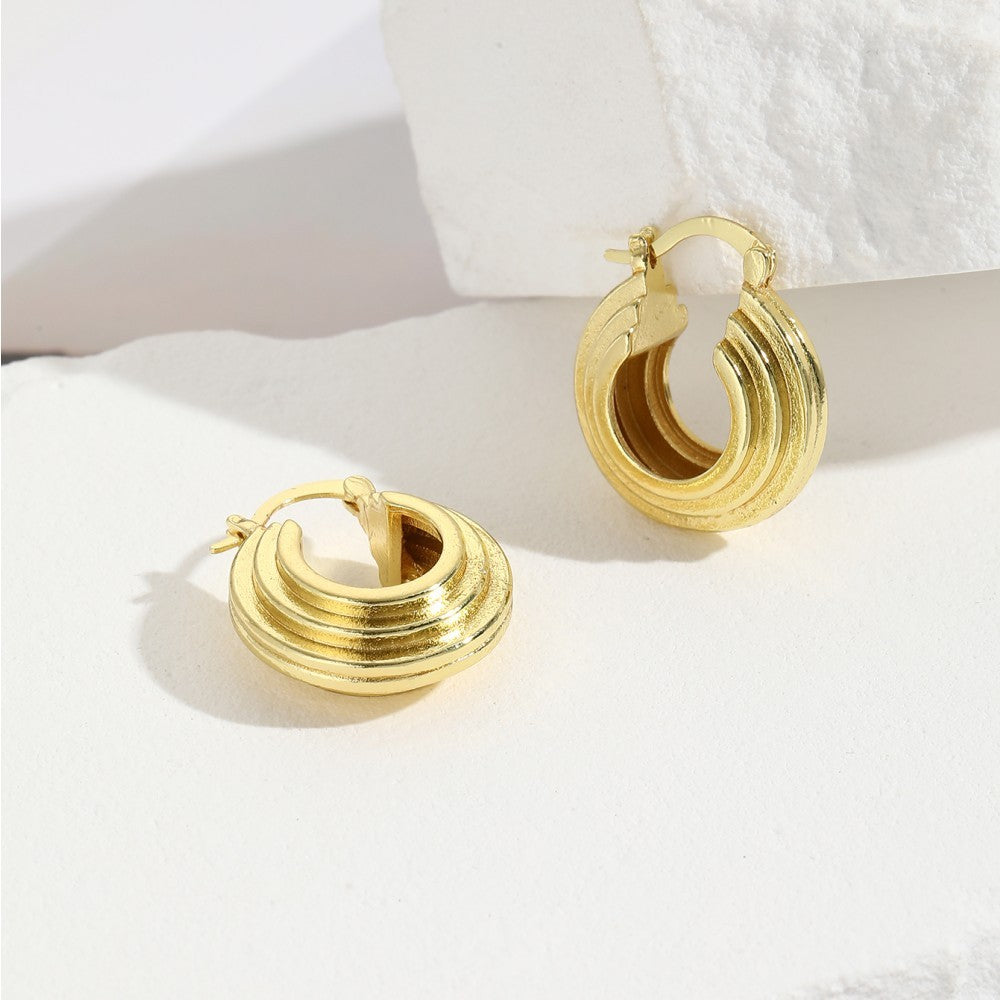 Lovcia Gold-Plated Sculptural Hoop Earrings - Modern Minimalist Chunky Jewellery for Women-Earrings-ZYNDME379G-ZYNDME379G