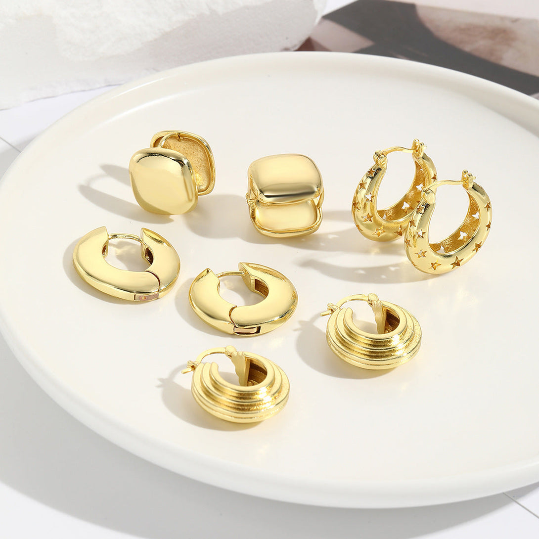 Lovcia Gold-Plated Sculptural Hoop Earrings - Modern Minimalist Chunky Jewellery for Women-Earrings-ZYNDME383G-ZYNDME383G