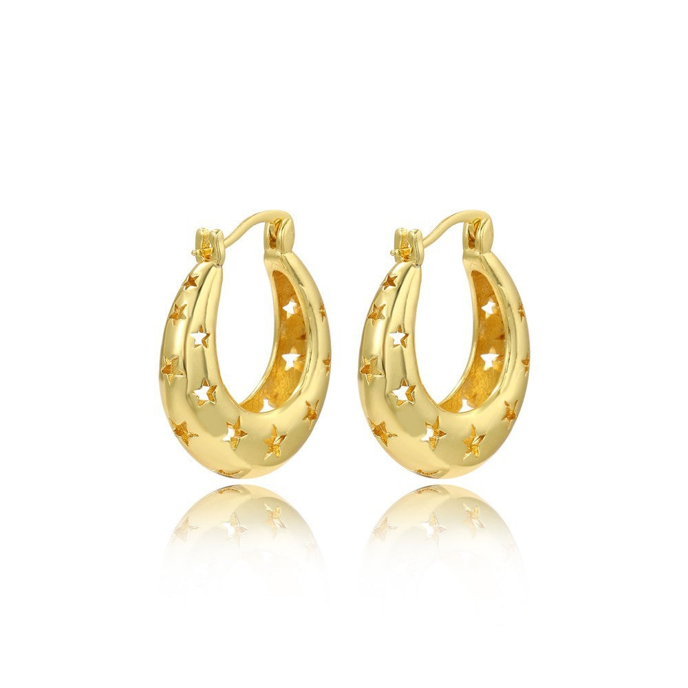 Lovcia Gold-Plated Sculptural Hoop Earrings - Modern Minimalist Chunky Jewellery for Women-Earrings-ZYNDME383G-ZYNDME383G